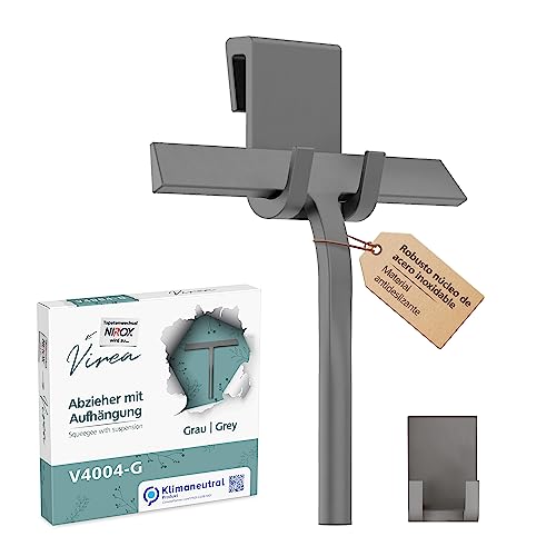 Nirox Rasqueta limpiacristales para Ducha de Silicona Gris 23 cm - con suspensión - Limpiador de Ducha Elimina los líquidos sin Dejar residuos - Extraktor de baño con núcleo de Acero Inoxidable