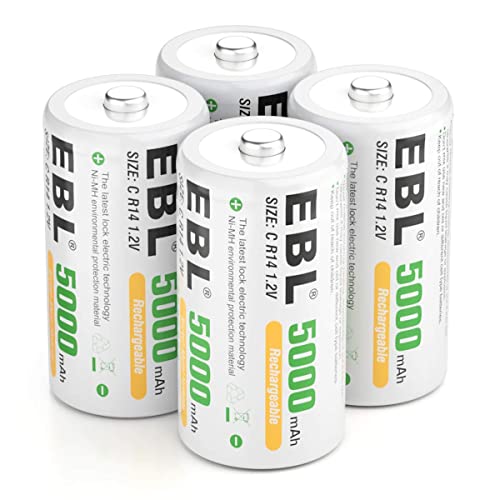 EBL C Batería 5000 mAh - Batería Recargable NI-MH Paquete de 4 con Caja de Almacenamiento, batería Tipo C