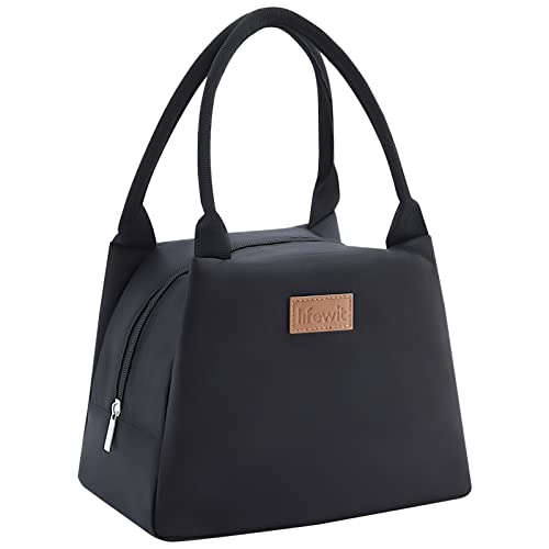 Lifewit Bolsa de Almuerzo para Mujer Hombre Mediana, Bolso Aislante, Bolsa Térmica Porta Alimentos Reutilizable para Comida Preparada, Trabajo, Escuela, Viaje, Negro