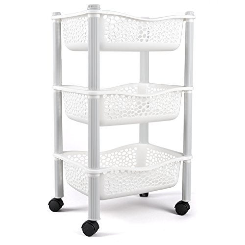 Maxi Nature Kitchenware Carrito Cocina con Ruedas Auxiliar Carrito Frutas y Verduras Organizador frutero Carro verdulero Modernos Plastico de Uso Rudo - Blanco