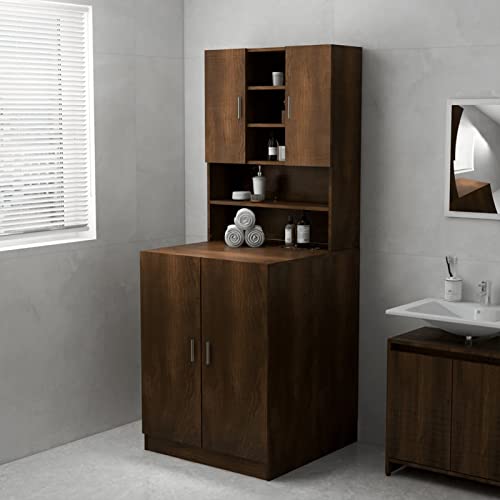 Chenshu Armario de Lavadora, Mueble Lavadora, Estanteria Lavadora, Muebles Estanterias, Mueble para Lavadora Y Secadora, Color Roble marrón 71x71,5x91,5 cm