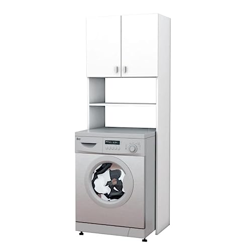 HOGAR24 ES | Mueble Armario para Lavadora | Contiene 2 Puertas y 1 Balda | Color Blanco | Medidas: 180 x 64,2 x 35,6 cm