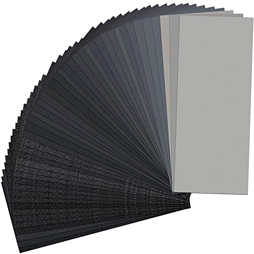 STEBRUAM Papel De Lija,Surtido Papel de lija 120/150/180/240/320/400/600/800/1000/1200/1500/2000/2500/3000,9 x 3.6 para lustramuebles de madera,metal de lijado abrillantar coche(42 Piezas)