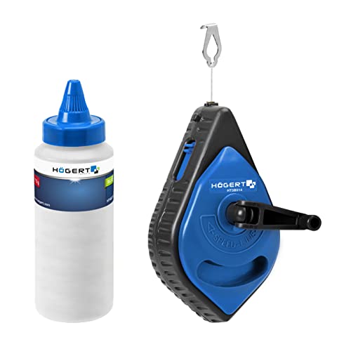 Högert Technik - Cuerda de rascado con tiza de 30 m - Cuerda con tiza en una carcasa de plástico - Cuerda direccional/cuerda de construcción/cuerda de cordel/pavimento