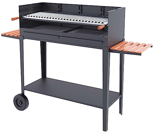 Barbacoa de carbón y leña Parrilla de acero inoxidable de 100 cm - Carro con ruedas