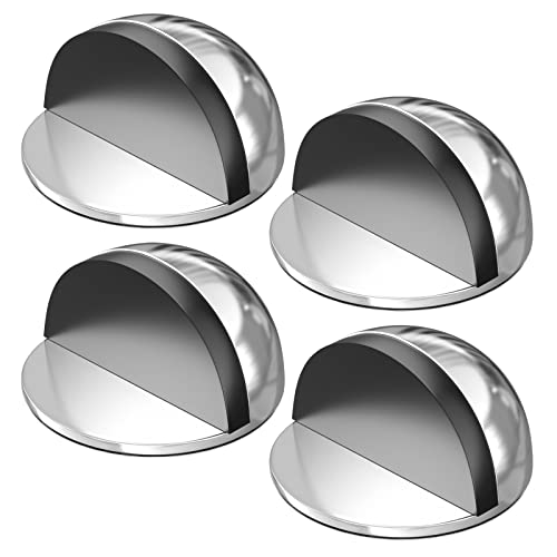 Newaner 4 piezas tope, topes de puerta de acero inoxidable sin perforar con topes de goma, Tope de Puerta para todos los suelos duros para proteger puertas, paredes y muebles (plata)