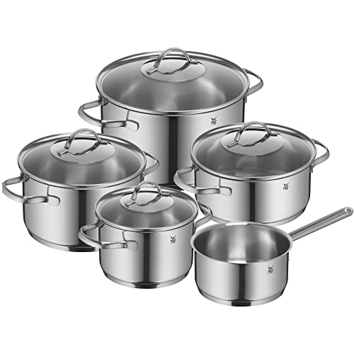 WMF Provence Plus - Batería de Cocina, Acero Inoxidable Cromargan, Tapas de Cristal, Apta para Todo Tipo de Cocinas, 5 Piezas