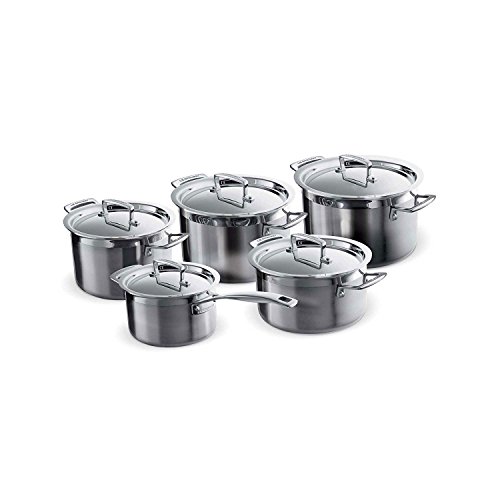 Le Creuset Batería de cocina con tapas a medida, 10 piezas, 3 Ollas, 1 Cacerola, 1 Cazo, Acero inoxidable, Volumen 2.3, 4.0, 6.0, 3.0, 1.9 L, Para todo tipo de fuentes de calor, Metálico