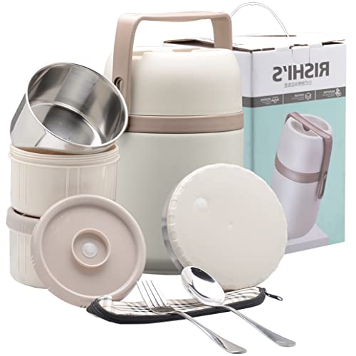 SANQIAHOME 1.9L Termo para comida,Contenitore, Acero Inoxidable/Plástico, Con 3 caja interior,Sellado