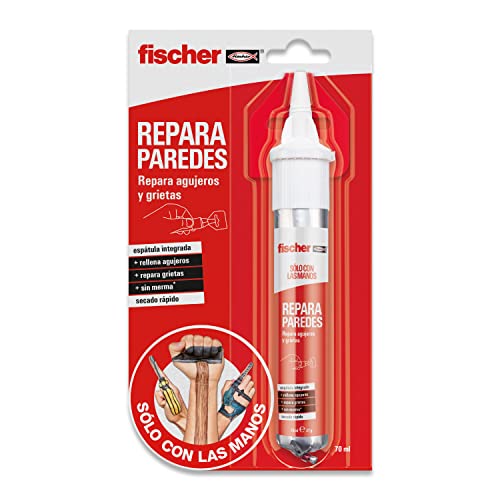fischer SCLM - masilla pared blanca Repara Paredes para tapar agujeros y abolladuras pared, con espátula incluida para fácil aplicación, 70ml