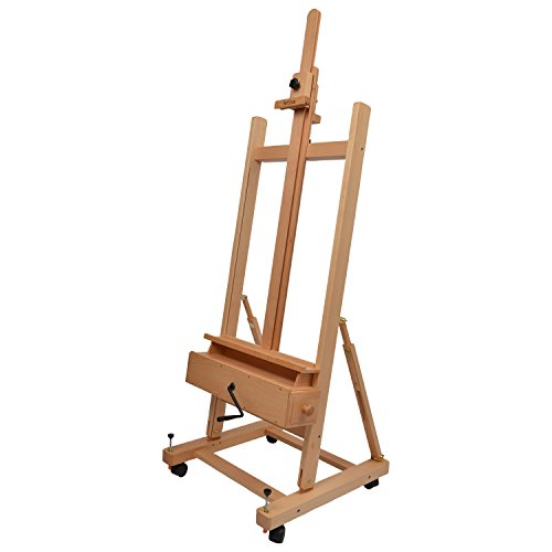 Artina Caballete de Pintura Profesional de Estudio con Ruedas Pisa - Caballete Profesional Madera Maciza de Haya - Para Lienzos Hasta 210 cm de Altura - Con Cajones para Todos sus Utensilios de Pintura