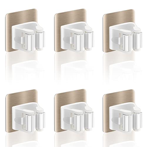 6 Piezas Soporte Escobas Pared, Colgador Escoba y Fregonas Sin Perforar, Adhesivos Ganchos para Colgar Escobas, Sujeta Escobas Pared, Organizador Soporte de Escobas para Baño Cocina Comedor Garaje