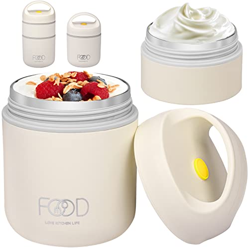 LUCKYKODOR Termos para Comida de Acero Inoxidable de 680ml, Termo Comida Caliente，Fiambrera Térmica, Recipiente para Comida Caliente，Apto para adultos y niños（Blanco crema）