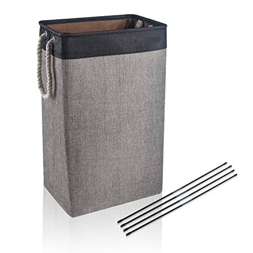 BrilliantJo Cesto de la Ropa Sucia Grande 84L, Cestos para la Colada, dormitorios Cuarto de Lavado,Cuarto de baño, 68X42X31 CM Negro + Gris
