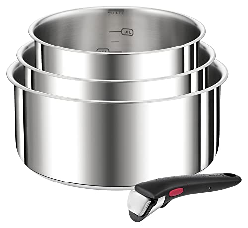 Tefal L898S4 Ingenio Preference - Juego de cacerolas (4 piezas, apilable, ahorra espacio, acero inoxidable, apta para inducción, tamaño grande)