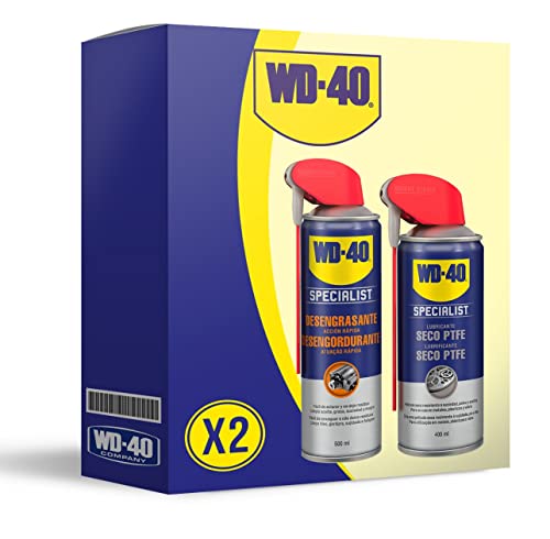 WD-40 Specialist Lote Limpieza & Lubricado - Specialist Desengrasante 500ml + Specialist Lubricante Seco en Spray 400ml - Pack 2 unidades