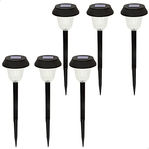 AKTIVE 61562, Pack de 6 Balizas de jardín de luz solar led, Luz continua entre 6 y 8 horas, Impermeable, farolas solares, luces solares led exterior, Estacas de jardín con luz solar led