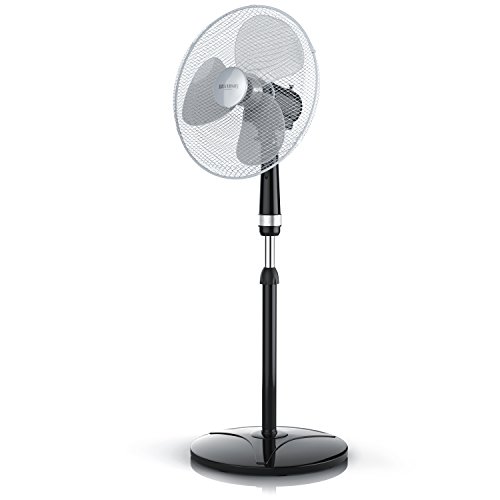 Brandson - Ventilador de pedestal 40cm de pie, Potente motor 50W, Alto flujo de aire, 3 velocidades, Oscilación 80°, Altura regulable, Rejilla de protección, Para escritorio sala de estar dormitorio
