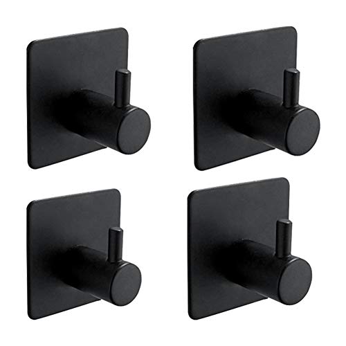 Ibergrif, M34251B, Ganchos Acero, Soporte de Pared para Toallas de Baño, Colgador Cocina, Adhesivo 3 m, 4 Piezas, Negro, Talla Única