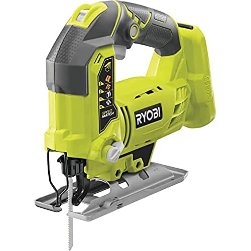 RYOBI - Sierra de Calar Pendular de 4 Posiciones 18V ONE+ Sin Cable para Cortes Perfectos, Sin Astillas, Rectos, Acabados, Recorte de Bordes de Tablas, Laminados, Contrachapados, Metal - R18JS-0