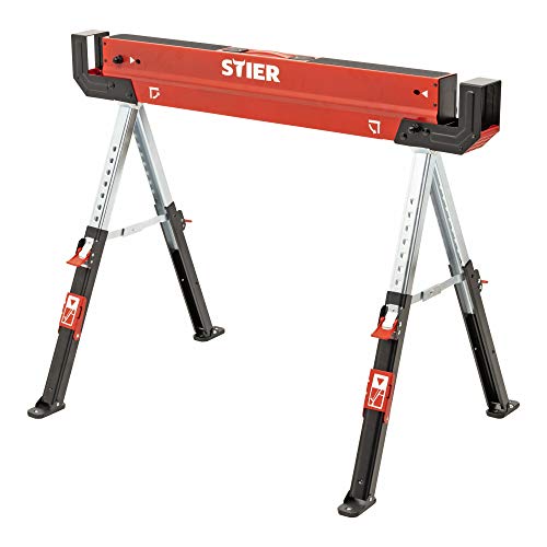 STIER caballete de trabajo plegable, caballete de sierra de altura ajustable 590 kg, caballete plegable, caballete elevador de trabajo, caballete de sierra, caballete de metal, caballete de mesa