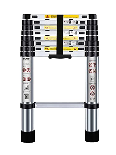 Nestling Escalera Telescópica 2,6m, Bloqueo Automático, Ajuste de Altura Libre, Carga 150kg, Ligera y Duradera