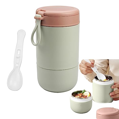 LAKSOL Termo Comida Caliente, Termo para Comida Caliente Cajas de Comida con Aislamiento de Acero Inoxidable Caja de Comida Caliente de Doble Capa con Cuchara para Adulto, Bebe (430 ml + 300 ml)