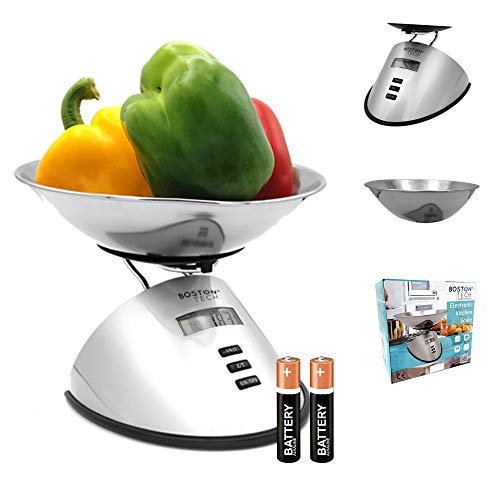 Báscula de cocina Digital Balanza de Precisión para alimentos Bol de Acero Inoxidable Removible, Pantalla LCD Baterías incluidas Capacidad 5 kg/11 lbs Modelo HK 107 RECETARIO DESCARGABLE