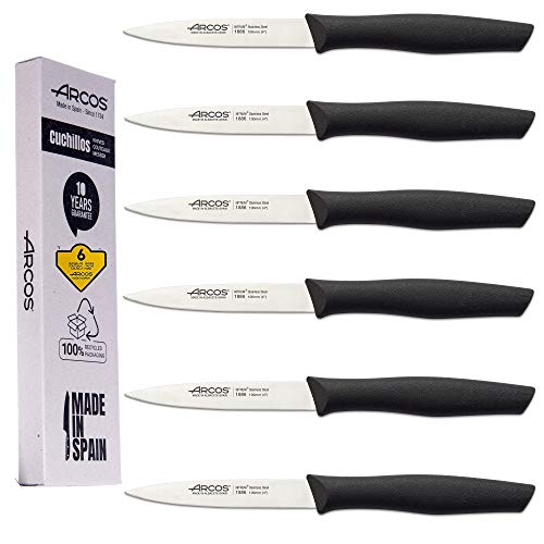Arcos Cuchillos Cocina Profesional| Cuchillo Universal | 6 Piezas | Cuchillos de pelar | Fruta | Verduras| puntilla | Negro