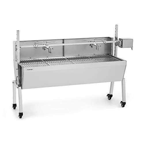 Klarstein Asador Giratorio Barbacoa, Parrilla Giratoria 2 en 1, Asador Barbacoa Electrico, Parrilla de Cerdo Extra Grande con Ruedas, Asador Pollos Giratorio Exterior Rejilla Acero Inoxidable
