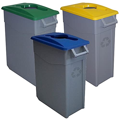 Denox PK3348 Pack Reciclaje Zeus 65 litros Abierto c/u: 195 litros totales, en 3 contenedores, en Colores Azul/Verde/Amarillo