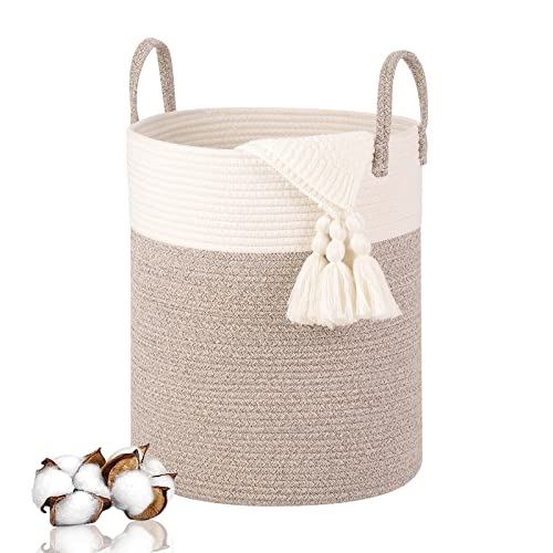 VORHOT Cesto Ropa Sucia Trenzado de Algodón, 53L Cesto Colada con Asa, Cubo Ropa Sucia para Lavadero Habitación Infantil Salon Baño, Laundry Basket Organizador para Mantas Juguete, 38x46cm