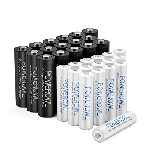 POWEROWL 32 Piezas AA AAA Pilas Recargables de Alta Capacidad, 16 X Pilas AA Recargables 2800mAh y 16 X Pilas AAA Recargables 1000mAh, 1.2V Ni-MH Batería Recargables