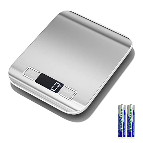 Fousenuk 10kg/1g bascula de cocina, inox electronica digital balanza con LCD pantalla y funcion tara, automatico báscula de precisión con 6 unidades, pesa alimentos para cocinar, hornear, mezclar