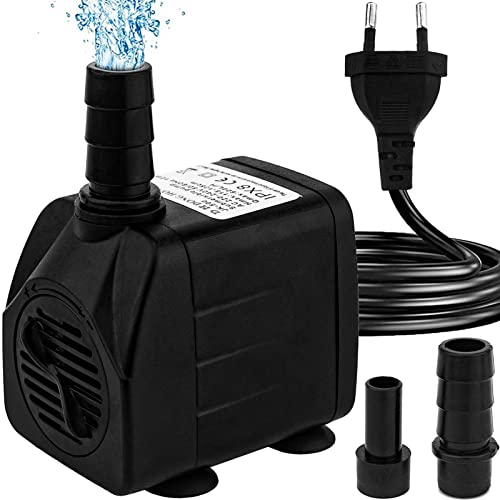 Mini bombas de agua (600L/H, 10W), bomba de acuario ultra silenciosa con alta carrera, bomba de fuente con cable de alimentación de 1,5 m, 2 boquillas para acuarios, fuentes, estatuas, hidropónicas
