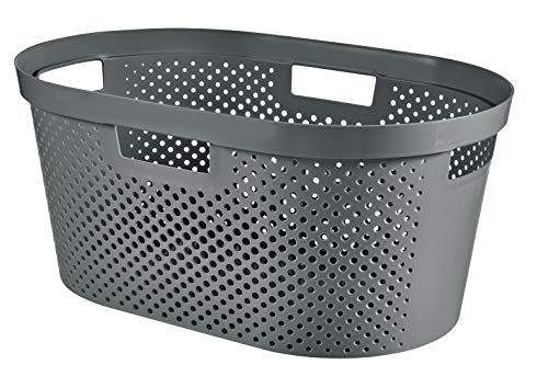 CURVER Cesta de lavandería 40L Infinity ? Bandeja para ropa limpia y sucia ? Buena ventilación ? Cesta para baño o lavandería ? 100% reciclada ? 40L ? Gris antracita