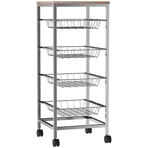 HOMCOM Carro Múltiusos de Cocina Baño con Ruedas 5 Niveles Carrito de Servicio Isla de Cocina Carrito Auxiliar Verdulero Frutero 36.5x36.5x89cm Carga 20kg