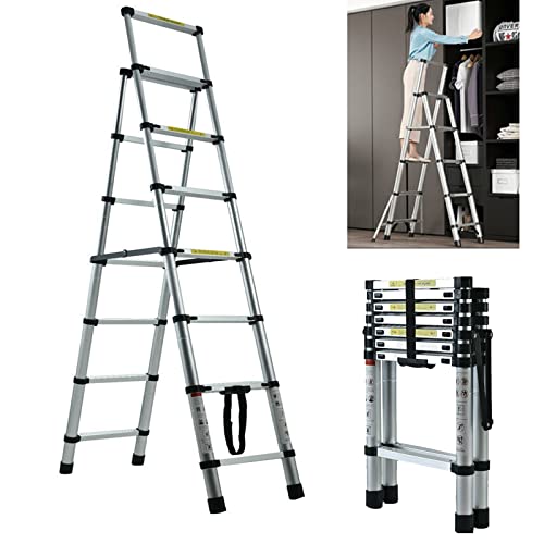 Escalera telescópica multiusos de aluminio extensible portátil de 1,4 m, 1,7 m, escalera plegable con EN131, capacidad de carga de 150 kg