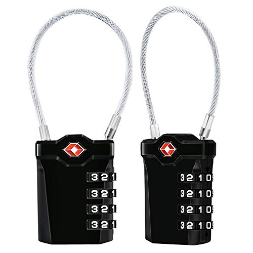 Candados de Equipaje, [VersióN Nueva] Diyife 2 X TSA Candado de Seguridad de 4 DíGitos, Candados de CombinacióN Candado de cable flexible de 14 cm para Maletas Viaje Mochila Equipaje(Negro)