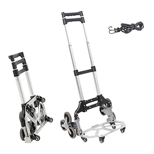 Todeco Carretilla Plegable de Aluminio, Carro Rransporte con 10 Ruedas, Cuerdas Extensoras, Mango Telescópico, Antideslizante Superficie de La Carga, Carrito Mudanza para Escaleras, Compras, Equipaj