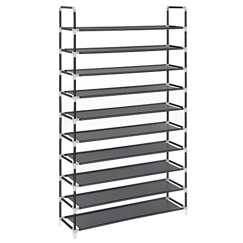 SONGMICS Zapatero de 10 Niveles, Organizador de Zapatos, con Capacidad para 50 Pares de Zapatos, para Salón, Guardarropa y Vestíbulo, 100 x 29 x 175 cm, Negro LSR10H