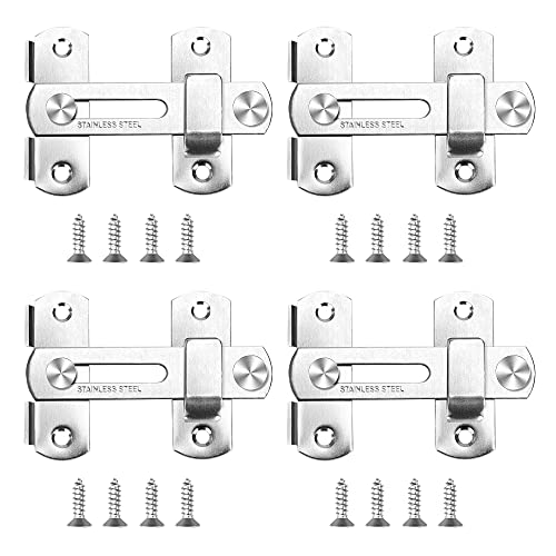 4 Pestillos de Puerta de Acero Inoxidable Pestillo de Seguridad para Puerta con Tornillos Cerradura de Puerta para Baño, Armario, Valla de Madera, Ventana (Plata Cepillada)