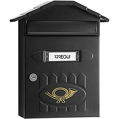 ARREGUI Villa E5004 Buzón Exterior de Acero, Tamaño M (Correo DIN A4 y Revistas), Buzón de Correo Individual, Buzón de Pared de Chapa Gruesa, Antilluvia, Fácil de Instalar, Negro Texturizado