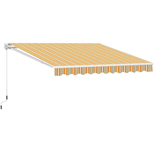 Outsunny Toldo Retráctil con Manivela Toldo de 300x250cm con Brazo Articulado de Aluminio y Poliéster 280g/m² Rayas Naranja Beige y Blanco