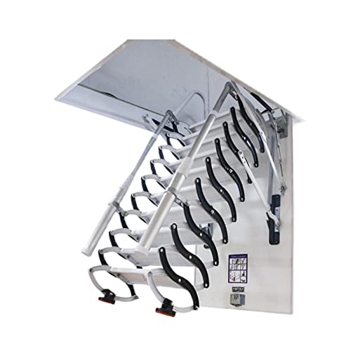 Familia Escalera de Acero Laminado en frío para Techo de ático Escalera telescópica Plegable Extensión de ático desplegable Escaleras Tipo Loft con reposabrazos, 500 kg / 1102 LB
