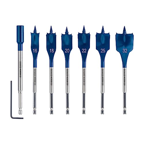 Bosch Professional 7x Set de brocas fresadoras planas Expert SelfCut Speed (para Madera blanda, Aglomerado, Ø 16-32 mm, accesorios Taladro de impacto rotativo)