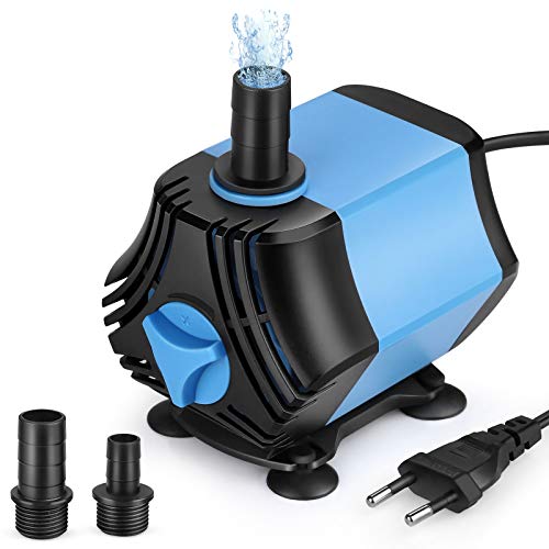 Zacro Bomba Sumergible Bomba de Agua 2000L / H, Bomba de Agua Ultra Silencioso de 40W con 4 Ventosas y 3 Boquillas (13/16/19 mm) para Acuario, Pecera, Jardín, Estanque, Fuentes