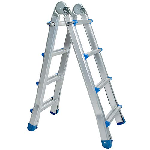 WORHAN® Escalera 414cm Aluminio Telescopica 4.14m Multifuncion Multiuso Aluminio Plegable Tijera L4