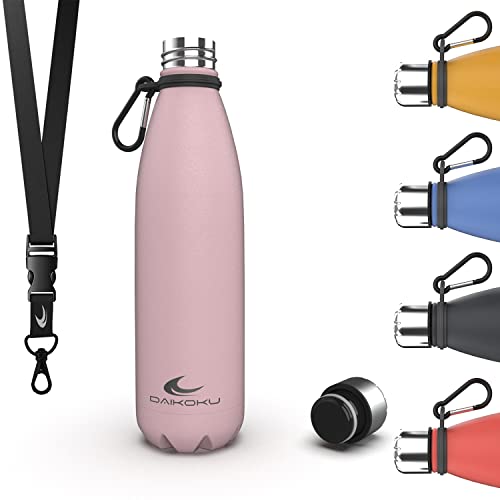Daikoku Botella Acero Inoxidable,Botella Termica Doble Pared, Libre BPA, Botella de agua Deportiva Tapon Termico, Cantimplora Aislamiento Bebida 12h Fria 24h Caliente, Color Rosa, Tamaño 500 ML