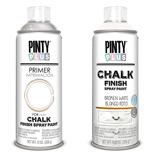 PINTYPLUS CHALK 820 Imprimación Spray 520Cc Blanca Ck820, Estándar+ Pinty Plus Chalk Finish Ck788 Spray Paint Broken White - Pintura En Aerosol, 400 Ml, Blanco Roto